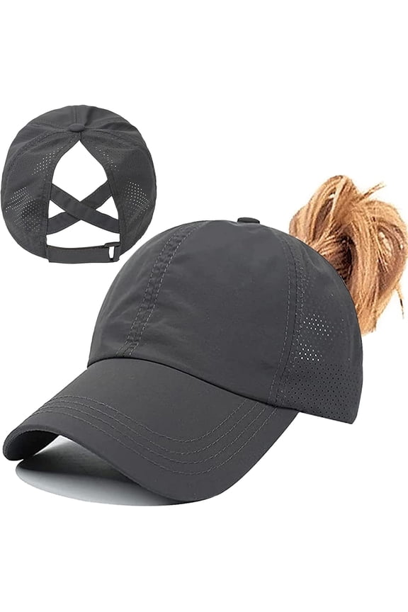 Womens Ponytail Hat Baseball Cap, Adjustable Criss Cross Baseball Cap High Bun Unisex Quick Drying Trucker Hats