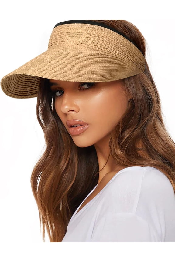 Womens Sun Visor Hat Straw Sun Visors for Women Summer Packable Ponytail Beach Hats for Women Travel UPF 80+