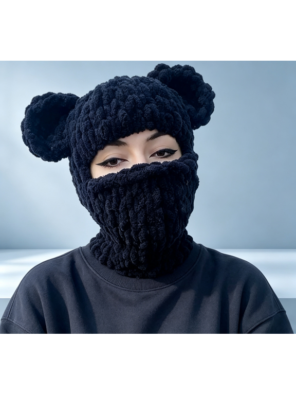 Y2K Knit Balaclava Face Mask with Bunny Ears & Horn, Cute Warm Winter Ski Scarf Beanie for Men Women, Versatile Halloween Costume Hat