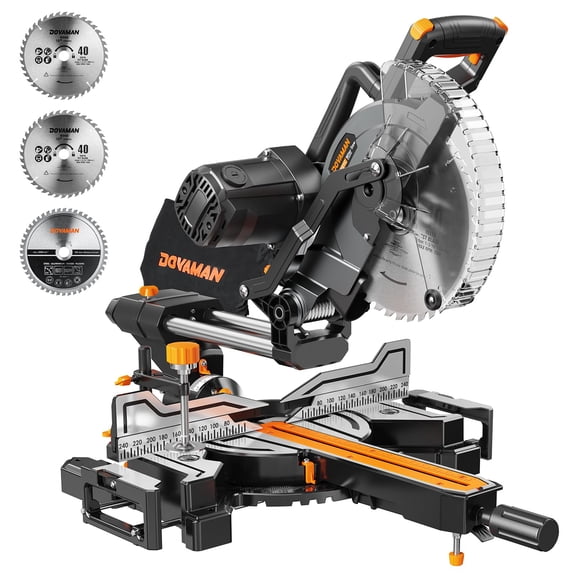 DOVAMAN 10-Inch Dual Bevel Sliding Miter Saw with LED Shadow Line, 15A Motor, 2-Speed Control, Wide Cutting Capacity