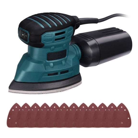 Detail Sander, 130W Hand Sander with Vacuum Dust Collector, 12000RPM Palm Sander, Compact Electric Sander for Wood & Metal, 12 Sandpapers
