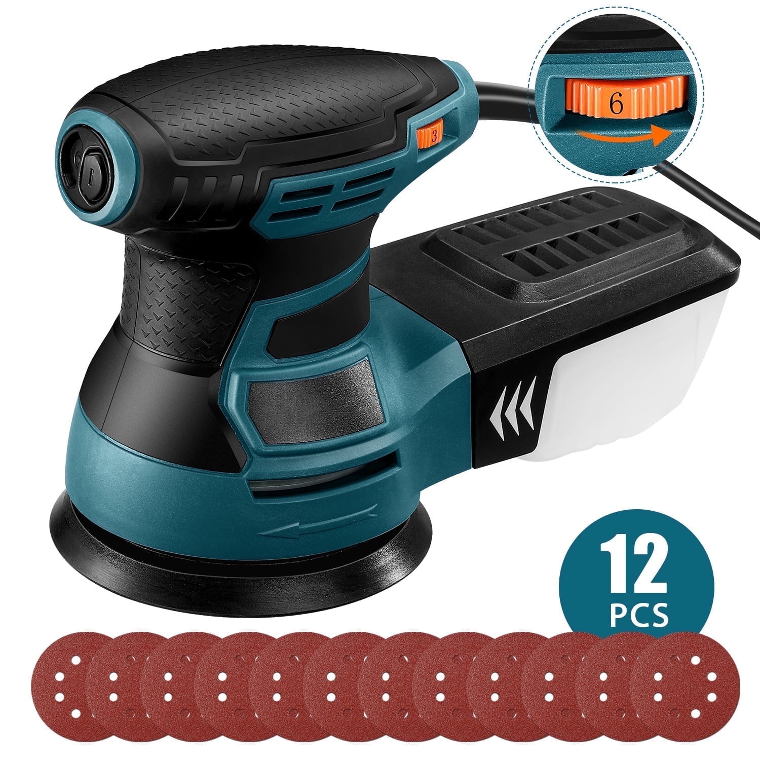 DOVAMAN 3A Orbital Sander, 6-Speed Random Orbit Sander, 13000 RPM, 5" Sanding Pad, Dust Collection, 12 Sandpapers Included, Ideal for Woodworking - ROS01A