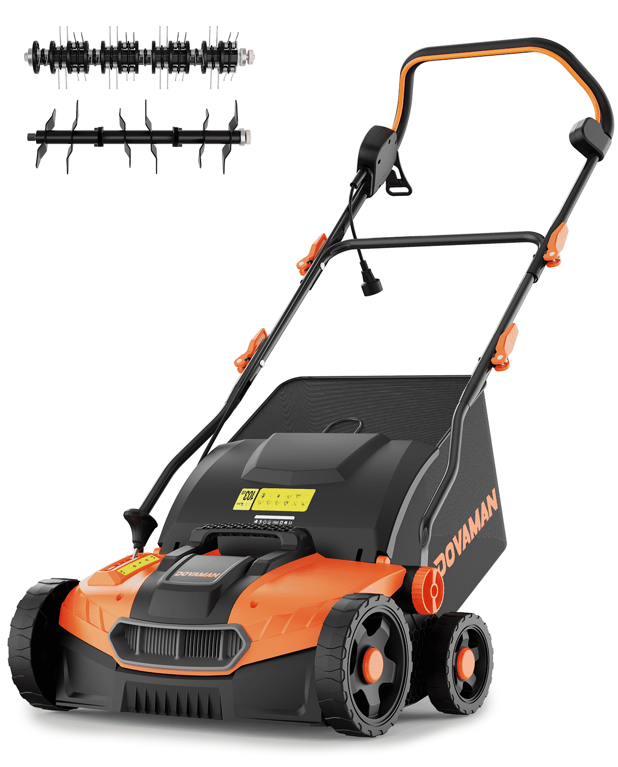 DOVAMAN Electric Lawn Dethatcher & Scarifier, 16-Inch 15A 2-in-1 Corded Tool with 5-Position Depth Adjustment and 12-Gal Collection Bag