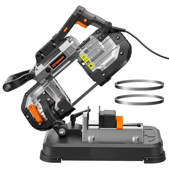 DOVAMAN Portable Bandsaw, 10A 5 Inch Cutting Capacity Handheld Corded Band Saw, 6-Speed 0- 45 Adjustable Angle Band Saws, For Woodworking For Cutting Metal, Includes 2 Saw Blades