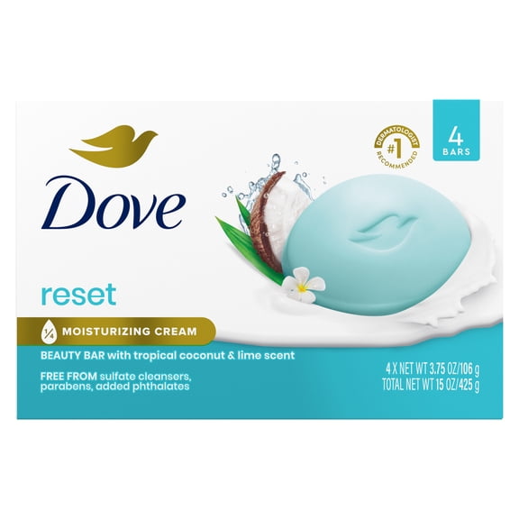 Dove Bar Soap Coconut & Lime for Hydrated & Soft Skin, 3.75 oz 4 Bars