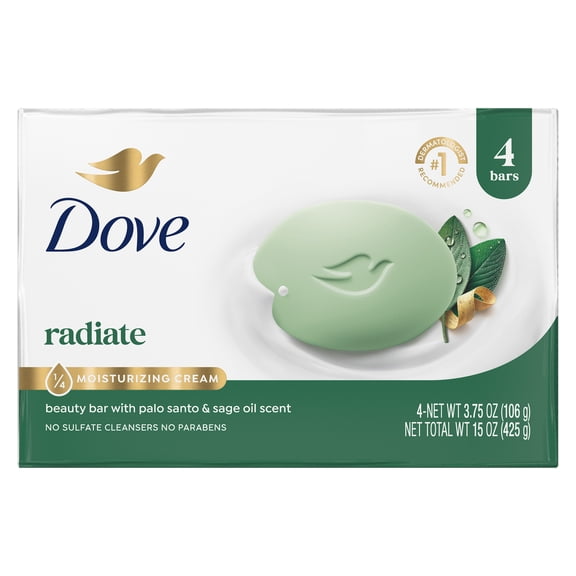 Dove Limited Edition Beauty Bar Soap Palo Santo & Sage Oil For Hydrated & Soft Skin ,3.75 oz 4 Bars