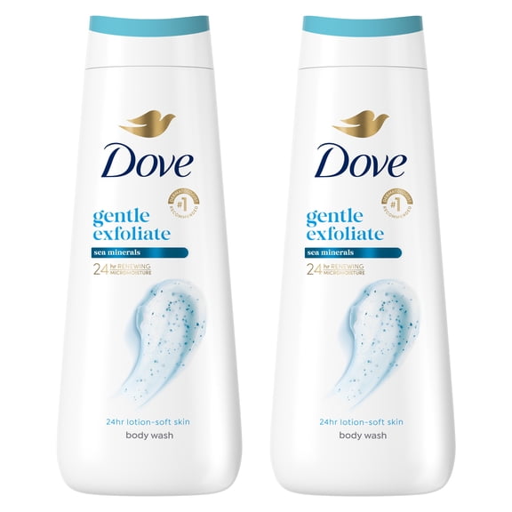Dove Body Wash For 24hr Lotion-Soft Skin Gentle Exfoliate With Sea Minerals Moisturizing Skin Cleanser with No Sulfates No Parabens, 2 Pack