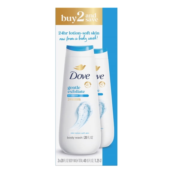 Dove Body Wash For 24hr Lotion-Soft Skin Gentle Exfoliate With Sea Minerals Moisturizing Skin Cleanser with No Sulfates No Parabens, 2 Pack