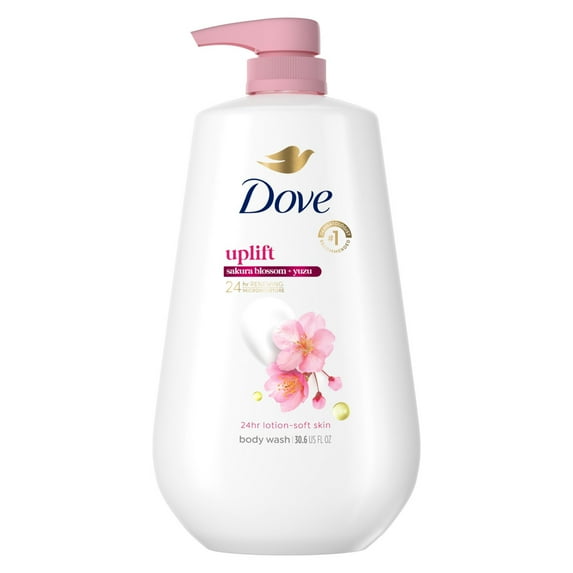 Dove Sakura Body Wash for 24hr Lotion-Soft Skin Uplift Sakura Blossom & Yuzu Moisturizing Skin Cleanser with No Sulfates No Parabens, 30.6 fl oz