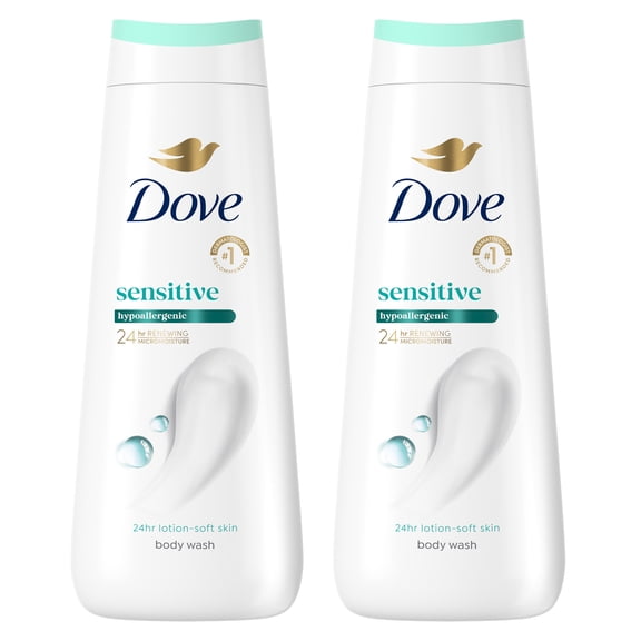 Dove Body Wash For 24hr Lotion-Soft Skin Sensitive Skin Moisturizing Skin Cleanser Gentle Hypoallergenic Formula with No Sulfates No Parabens, 2 pack