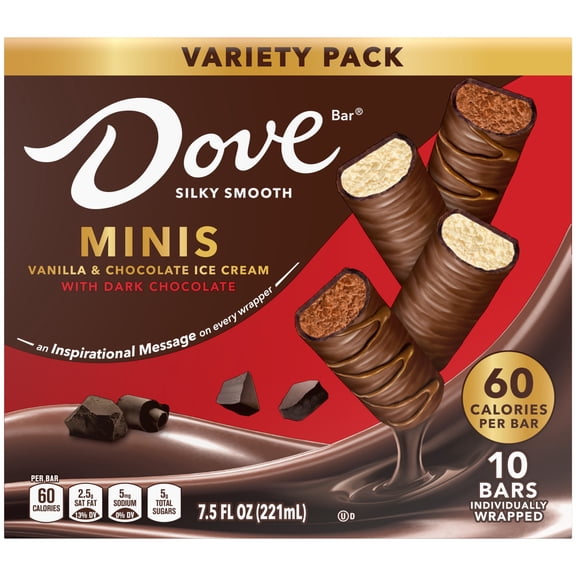 Dove Miniatures Dark Chocolate Ice Cream Bars 10 Count, Cardboard Box Frozen