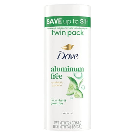 Dove Deodorant Stick for 72 Hour Odor Protection Cucumber & Green Tea Aluminum Free, 2.4 oz 2 Count