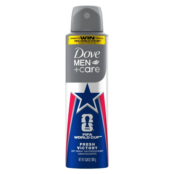 Dove Men+Care Men’s Antiperspirant Deodorant Dry Spray, 72‑Hour Sweat & Odor Protection, Limited Edition FIFA Collection, Fresh Victory, 3.8 oz