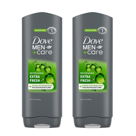 Dove Men+Care Body Wash for Men's Skin Care Extra Fresh Effectively Washes Away Bacteria While Nourishing Your Skin. 18 fl oz 2 Count