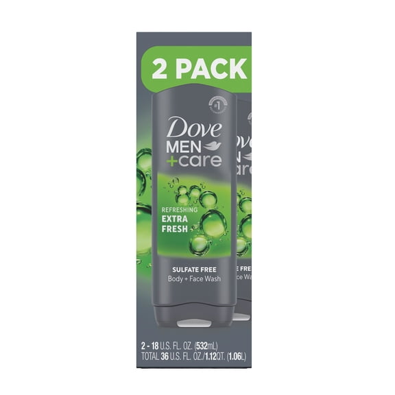 Dove Men+Care Body Wash for Men's Skin Care Extra Fresh Effectively Washes Away Bacteria While Nourishing Your Skin, 18 fl oz 2 Count
