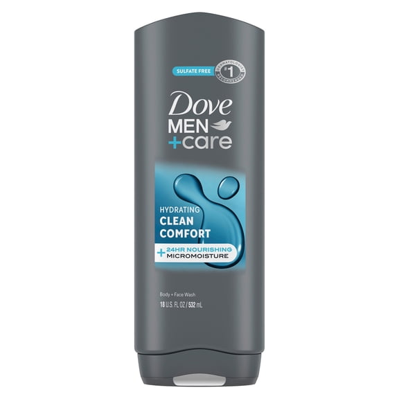 Dove Body And Face Wash Men's Body Wash Hydrating Clean Comfort with 24-Hour Nourishing Micromoisture Technology, 18 Fl oz 2 Count