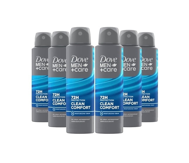 DOVE MEN+CARE CLEAN COMFORT 72HR SPRAY 150ML EACH (6 PACK)