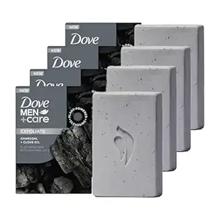 DOVE MEN + CARE Cleansing Bar Soap Charcoal + Clove Oil 4 Count to Rebuild Skin in the Shower, a 4in1 Hair, Body, Face & Shaving Bar with Plant-Based Cleanser and Natural Oils 5 oz