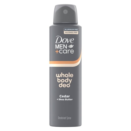 Dove Men+Care Whole Body Deo Aluminum Free Deodorant Spray Suitable from Pits, Privates, to Feet Cedar + Shea Butter with Vitamin E, 4 oz