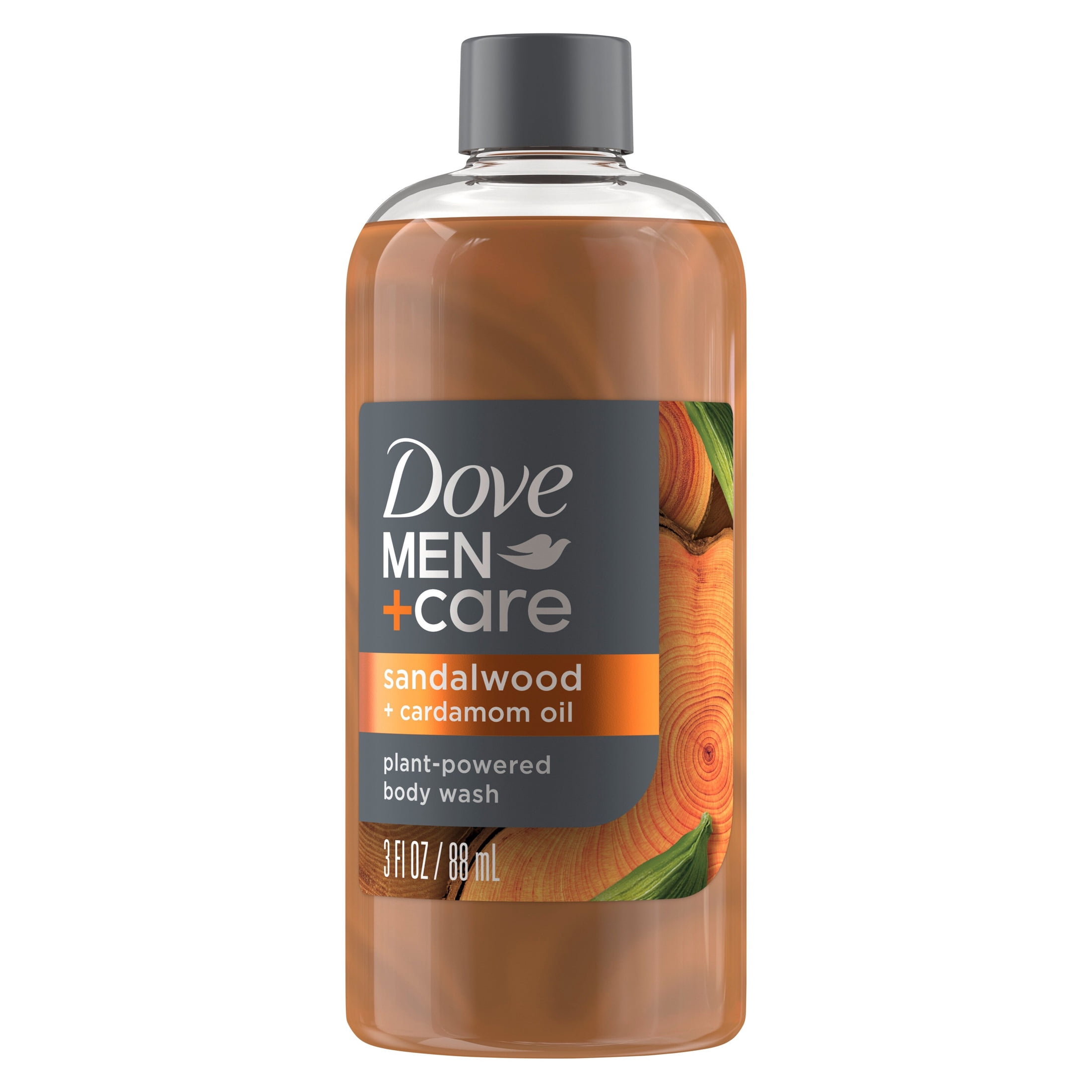 Dove Men+Care Mini Body Wash to Rebuild Skin in the Shower Sandalwood + Cardamom Oil with Plant-Based Cleansers and Moisturizers, 3 FL oz