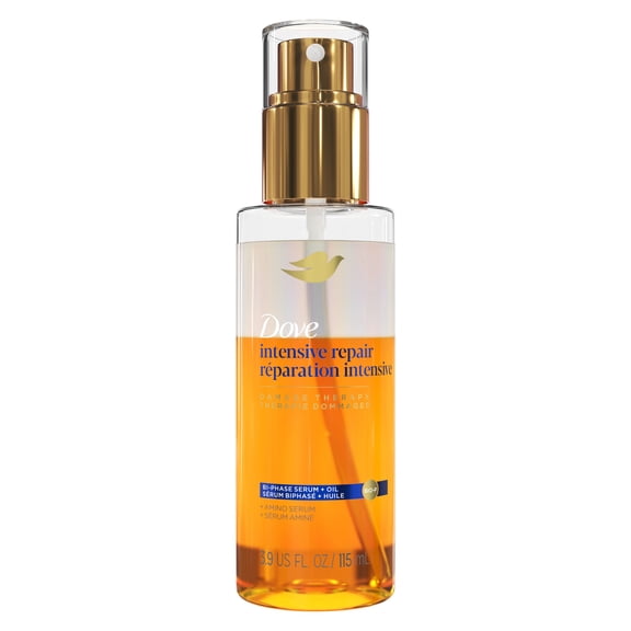 Dove Damage Therapy Intensive Repair Bi-Phase Serum + Oil Hair Spray With Amino Serum For Shine, Frizz Control, And Split Ends ,3.9 Fl oz