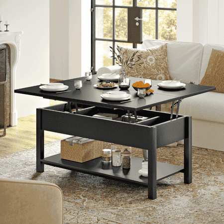 GUNAITO 40.9"Lift Top Coffee Table,4 in 1 Multi-Function Convertible Coffee Table with Hidden Storage Modern Framhouse Coffee Table for Living Room Black