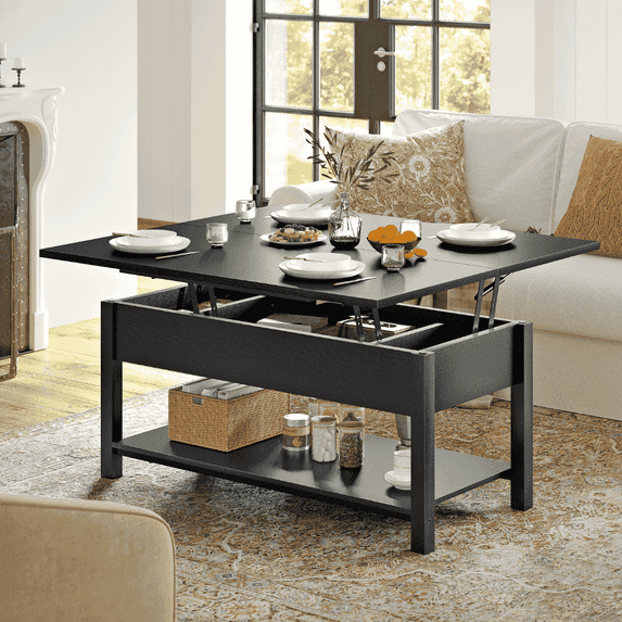 GUNAITO 40.9"Lift Top Coffee Table,4 in 1 Multi-Function Convertible Coffee Table with Hidden Storage Modern Framhouse Coffee Table for Living Room Black