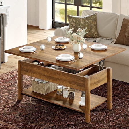 GUNAITO 40.9"Lift Top Coffee Table,4 in 1 Multi-Function Convertible Coffee Table with Hidden Storage Modern Framhouse Coffee Table for Living Room,Light brown