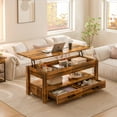 thumbnail image 1 of GUNAITO Lift Top Coffee Table with 2 Drawers,Wooden Convertible Coffee Table with Storage for Living Room,Center Table,Brown,42", 1 of 9