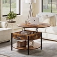 thumbnail image 1 of GUNAITO Round Lift Top Small Coffee Table with Storage Modern Farmhouse Center Table with Shelf 2 Tier Circle Table for Living Room Rustic Brown, 1 of 7