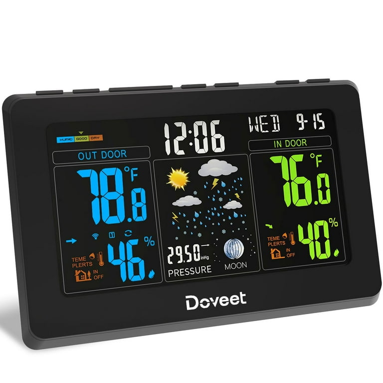 Doveet Weather Station with Indoor Outdoor Thermometer & Wireless Sensor , S657, Black