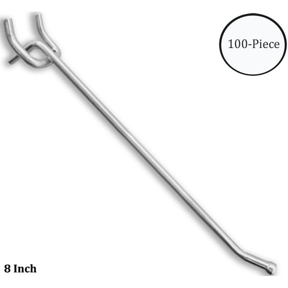 DOVETAIL 100-Piece 8" (20.3 cm) Double Prong Hooks | Galvanized Steel, 1/8" (0.3 cm) Thick | Ideal for Retail Displays & Workshops | Bulk Packaging for Offices & Home Decor