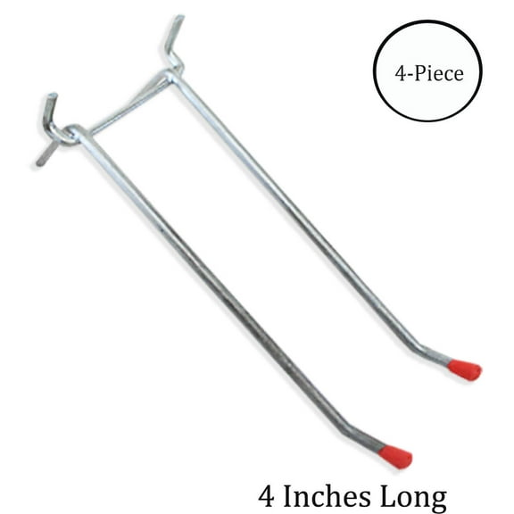 DOVETAIL (4 Pack) 4" (10.2 cm) Double Prong Hooks | Galvanized Steel | Red Safety Tips | Perfect for Peg Boards | Versatile & Durable