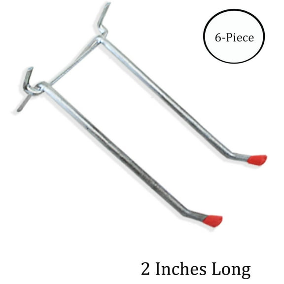 DOVETAIL 6 Piece 2-inch (5.08 cm) Double Prong Peg Hook Set | Versatile & Safe | Galvanized Steel Construction | Ideal for Stores & Workshops | Comes with Protective Red Rubber Tips