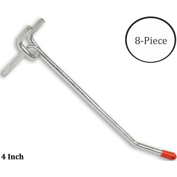 DOVETAIL 8 Pc 4" Single Straight Pegboard Hooks Set | Stainless Steel | Ball-Ended Safety Tips | 1/8" Thickness | Ideal for Workshops and Retail Displays