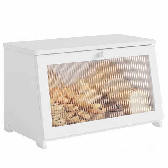 BGTREND Bread Box With Trapezoidal Bamboo for Kitchen Countertop, Spacious Wooden Corner Bread Storage Container, Under Cabinet Organizer(White,Monolayer)