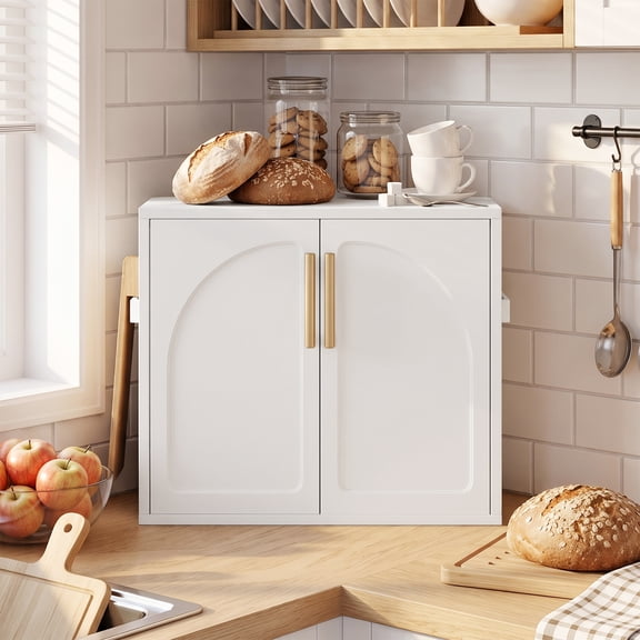BGTREND Bread Box With Arched Door for Kitchen Countertop, Spacious Bamboo Corner Bread Storage Container, Under Cabinet Organizer(White,Small)