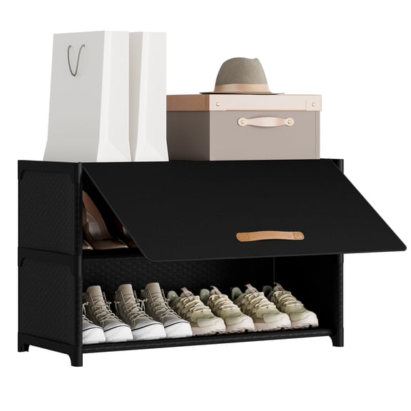 DOVIED 3 Tier Shoe Rack with Covers Shoe Storage Organizer Holds 12 Pairs for Closet Entryway Hallway, Black