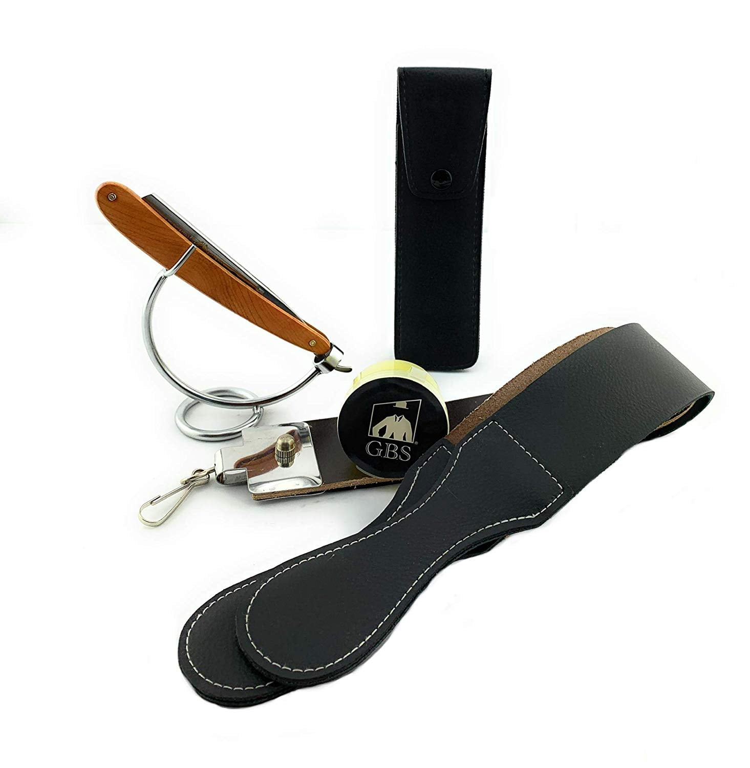 DOVO 1215860 - Classic Straight Razor Yew Wood -Made in Solingen Germany 5/8 Straight Razor with GBS Razor Stand, Case, Strop, and Paste!