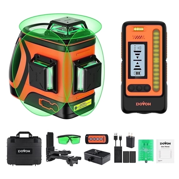 DOVOH Outdoor Laser Level with Receiver, 360 Self-Leveling Green Beam for Construction,H3-360G-KIT