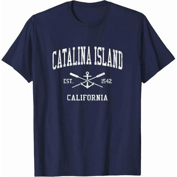 DOVU Catalina Island Ca Vintage Crossed Oars & Boat Anchor Sports T-Shirt Unisex S-5XL Hot Trending Shirt, Vintage Birthday Gift