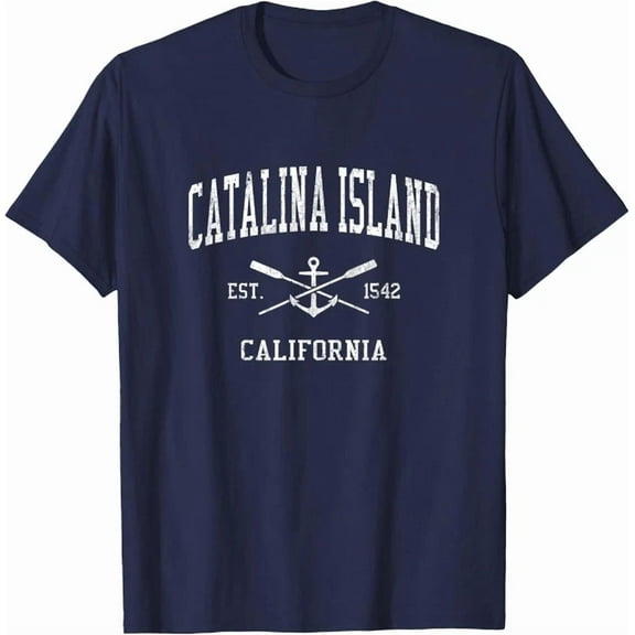 DOVU Catalina Island Ca Vintage Crossed Oars & Boat Anchor Sports T-Shirt Unisex S-5XL Hot Trending Shirt, Vintage Birthday Gift