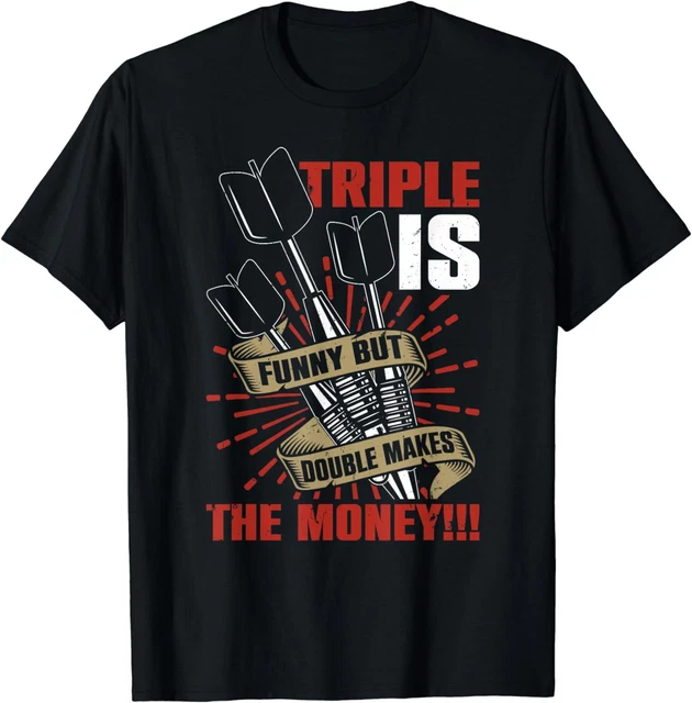 Cartel De Chapa Alemán "Triple Is Funny – Double Makes Money" - 20x30 Cm, Decoración Para Bar, Dardos O Casa