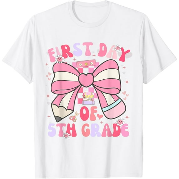 DOVU First Day Of 5Th Grade Coquette Back To School T-Shirt Unisex S-5XL Hot Trending Shirt, Vintage Birthday Gift