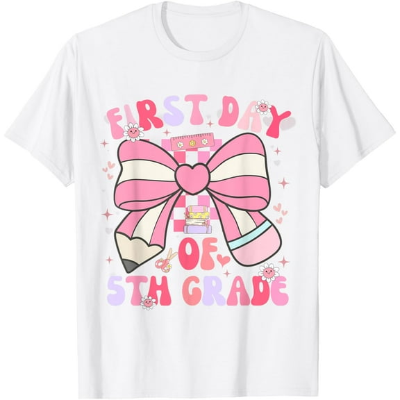DOVU First Day Of 5Th Grade Coquette Back To School T-Shirt Unisex S-5XL Hot Trending Shirt, Vintage Birthday Gift