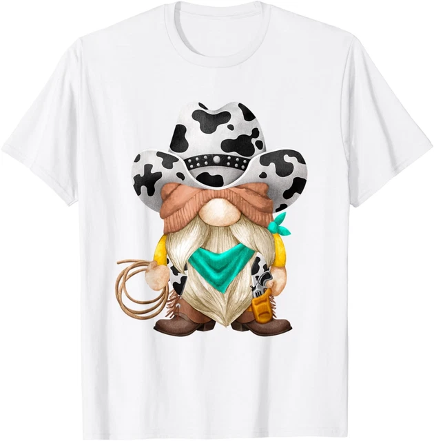 DOVU Funny Cow Print Gnome With Rodeo Lasso For Grandpa Cowboy T-Shirt ...