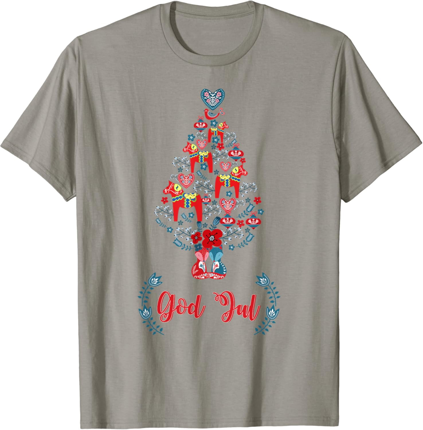 DOVU God Jul Red Swedish Dala Horse Chris.Tmas Tree T-Shirt Unisex S ...