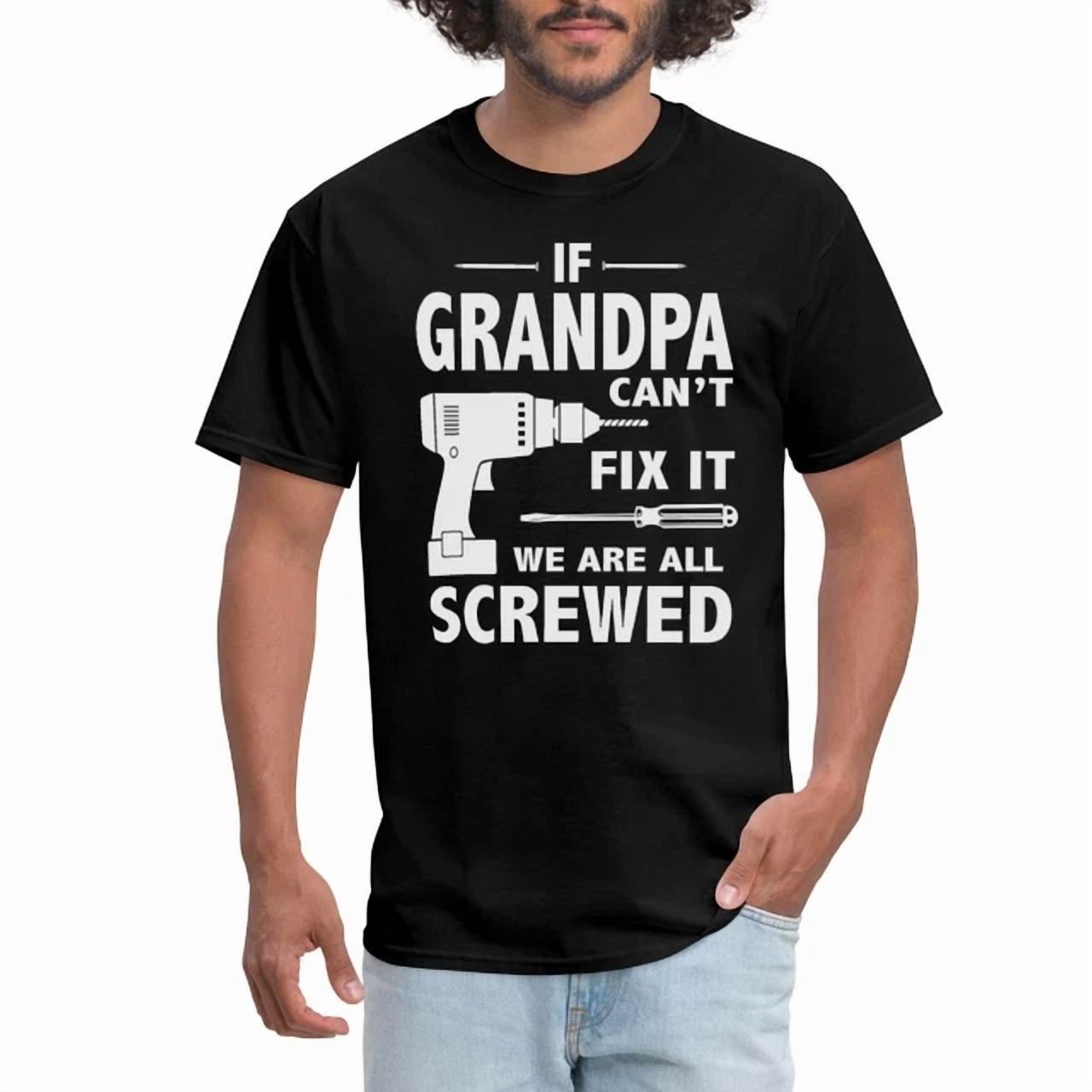 Maglietta Bimbi Divertente 'If Grandad Can Fix It No One Can' Nera Cotone 100% - Swagwear