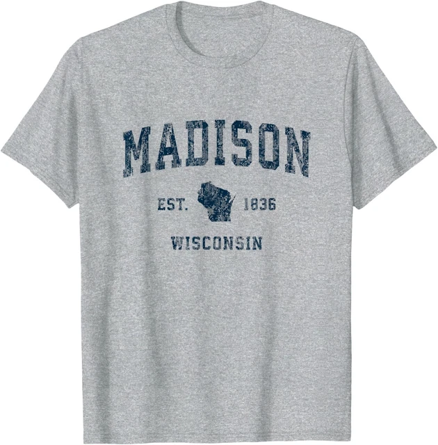 DOVU Madison Wisconsin Wi Vintage Sports Design Navy Print T-Shirt ...