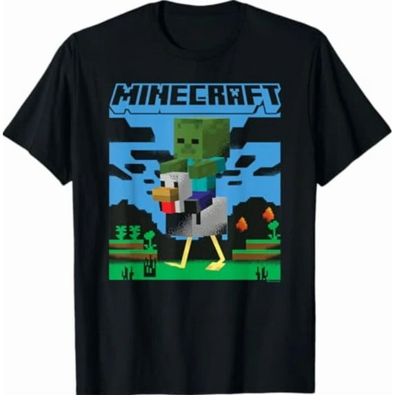 DOVU Minecraft Chicken Jockey Day Walk Poster T-Shirt Unisex S-5XL Hot Trending Shirt, Vintage Birthday Gift